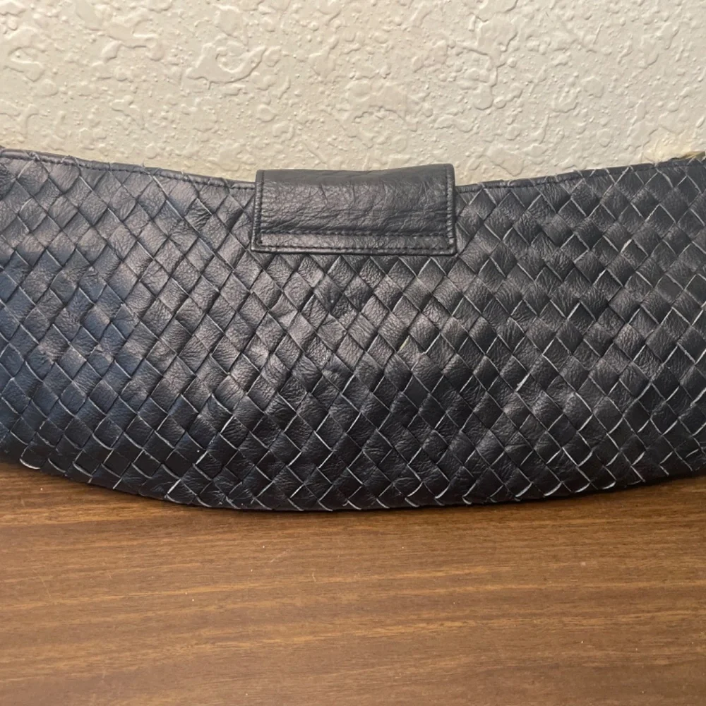 Anthropologie CHOCOLAT BLU Woven Black Leather Clutch Purse - Picture 2 of 8